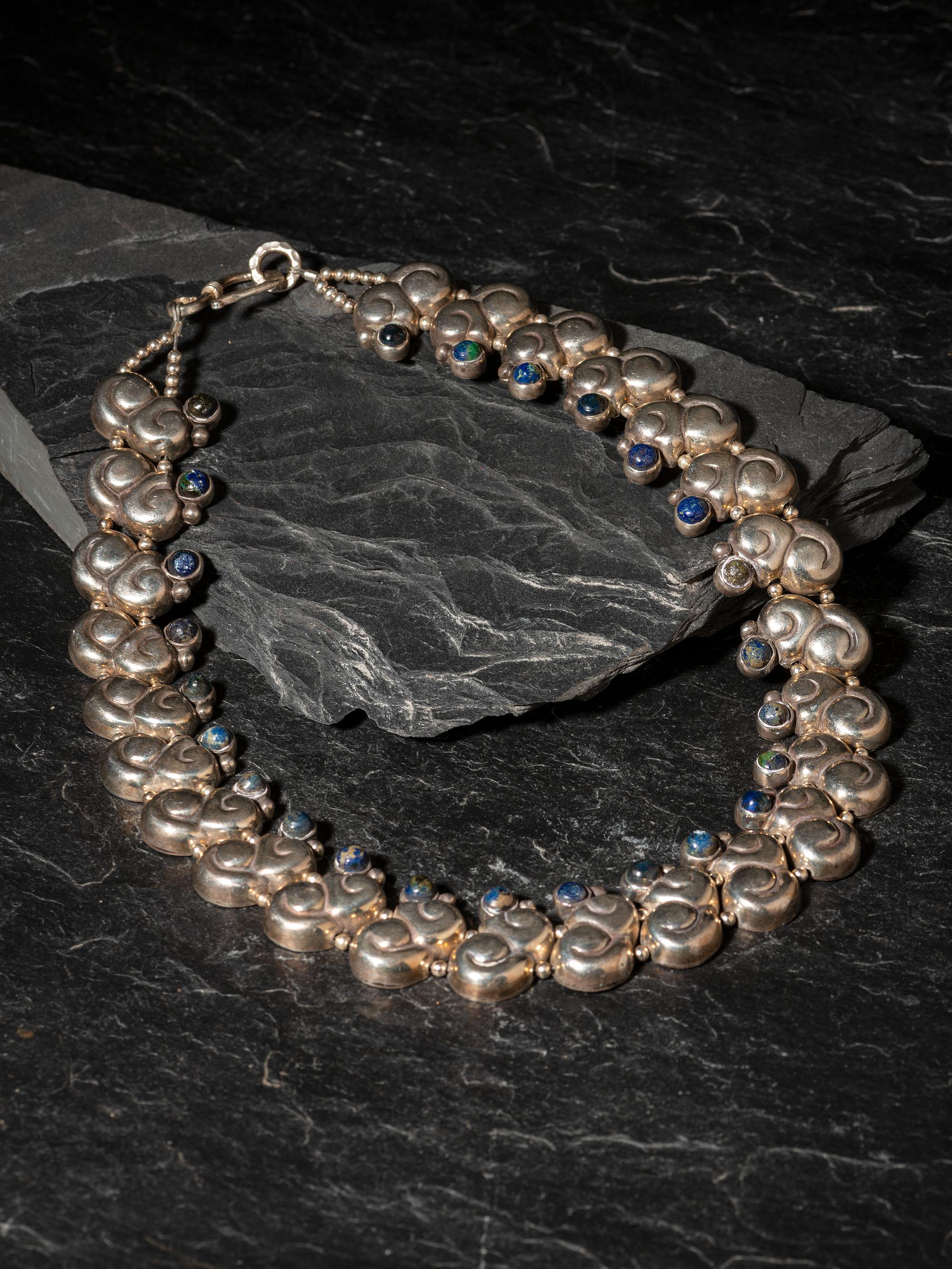 Taxco Sterling Silver and Chrysocolla Necklace, 1944-1946