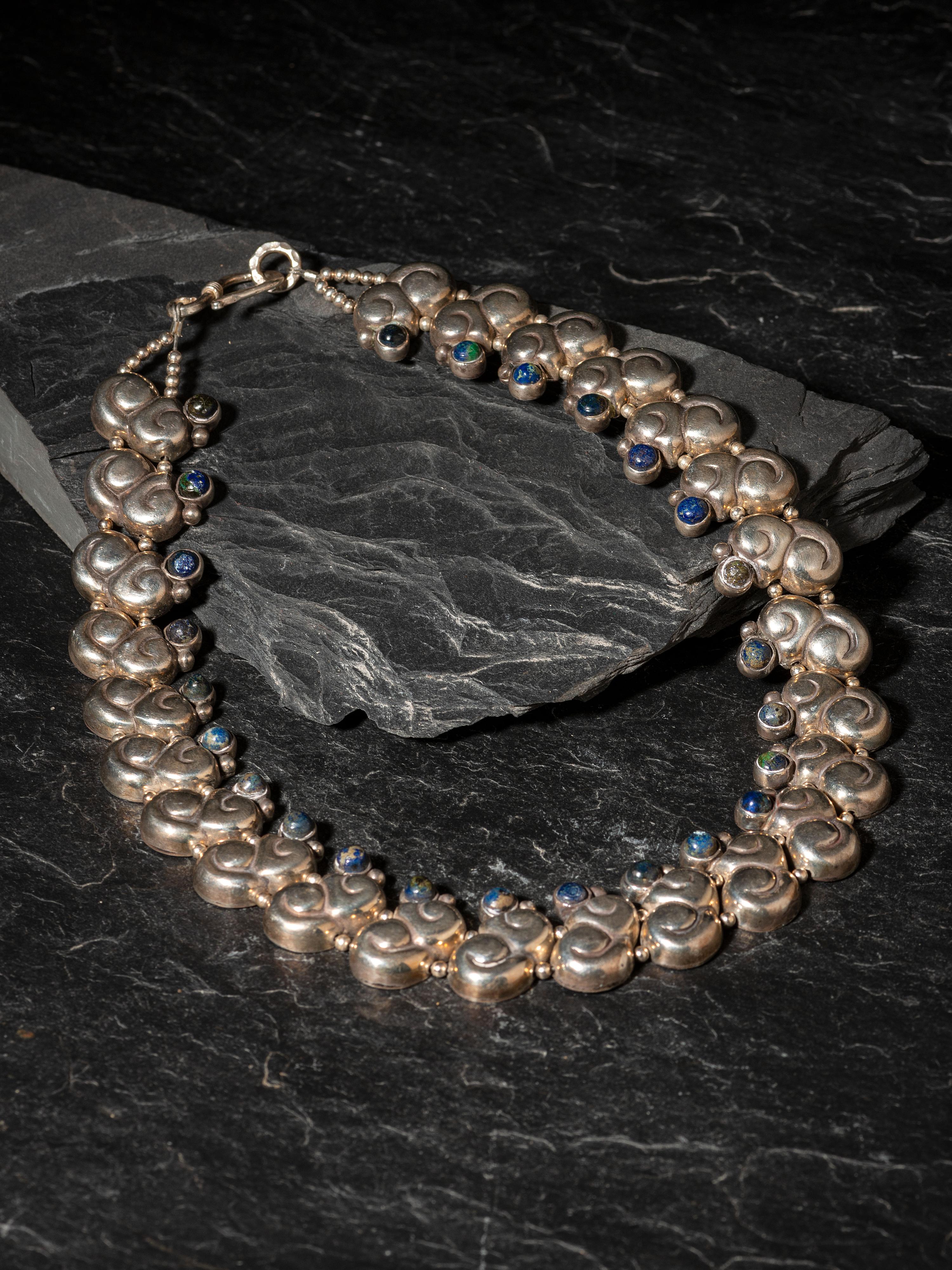 Taxco Sterling Silver and Chrysocolla Necklace, 1944-1946
