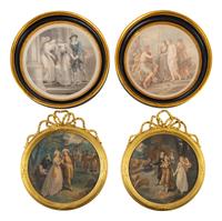 Two Pairs of English Hand Colored Stippleprint Etchings — 19TH CENTURY