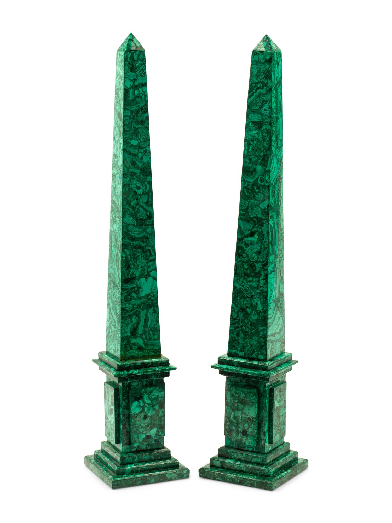 A Pair of Large Malachite Obelisks