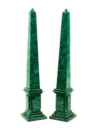 A Pair of Large Malachite Obelisks