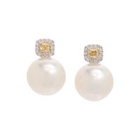 SOUTH SEA CULTURED PEARL, DIAMOND AND COLORED DIAMOND EARCLIPS