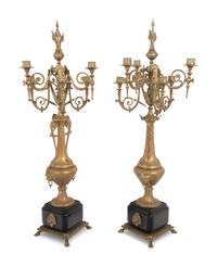 A Pair of French Neoclassical Gilt Metal Six-Light Candelabra