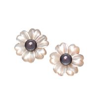 CULTURED TAHITIAN PEARL AND MOTHER-OF-PEARL FLOWER EARCLIPS