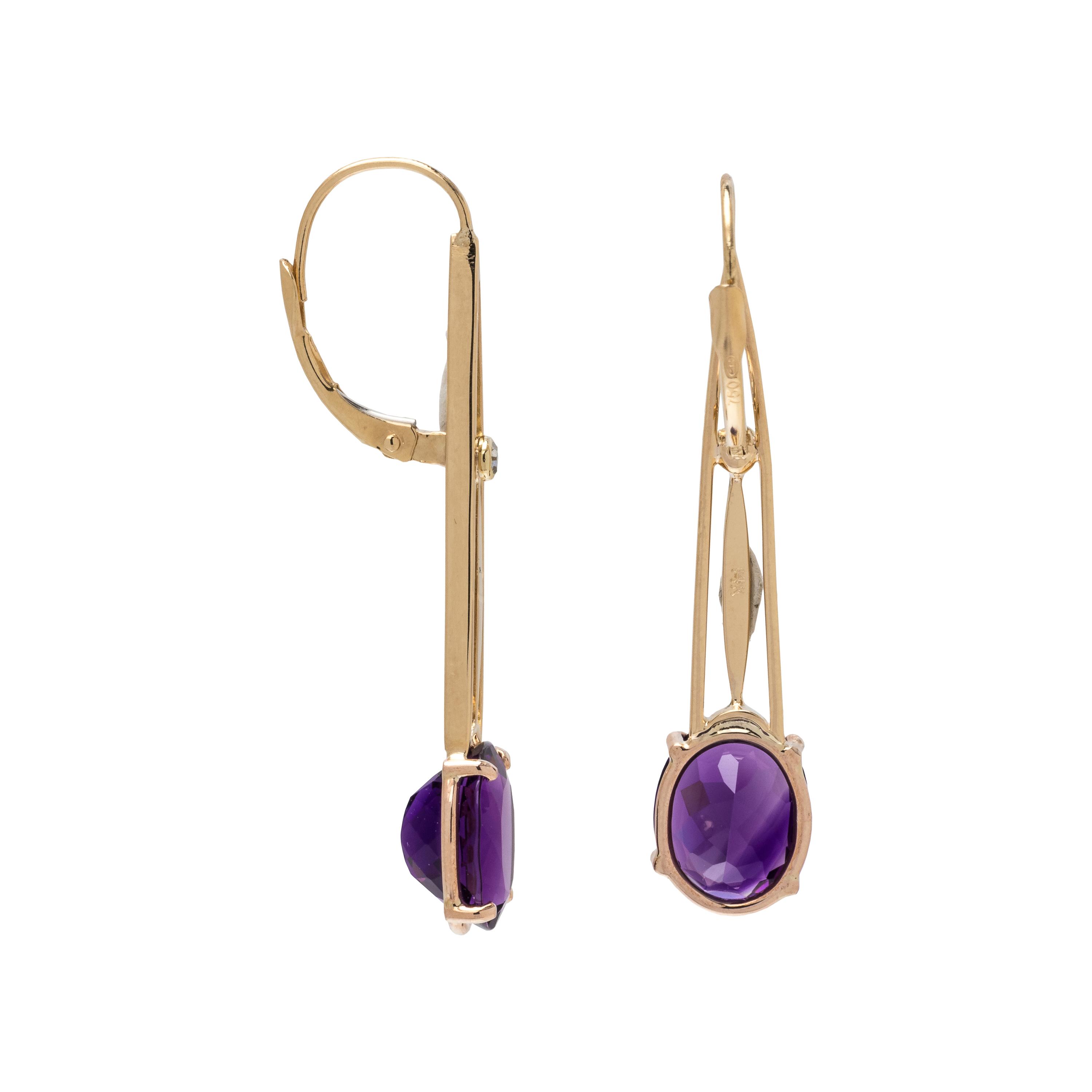 YELLOW GOLD, AMETHYST AND DIAMOND EARRINGS