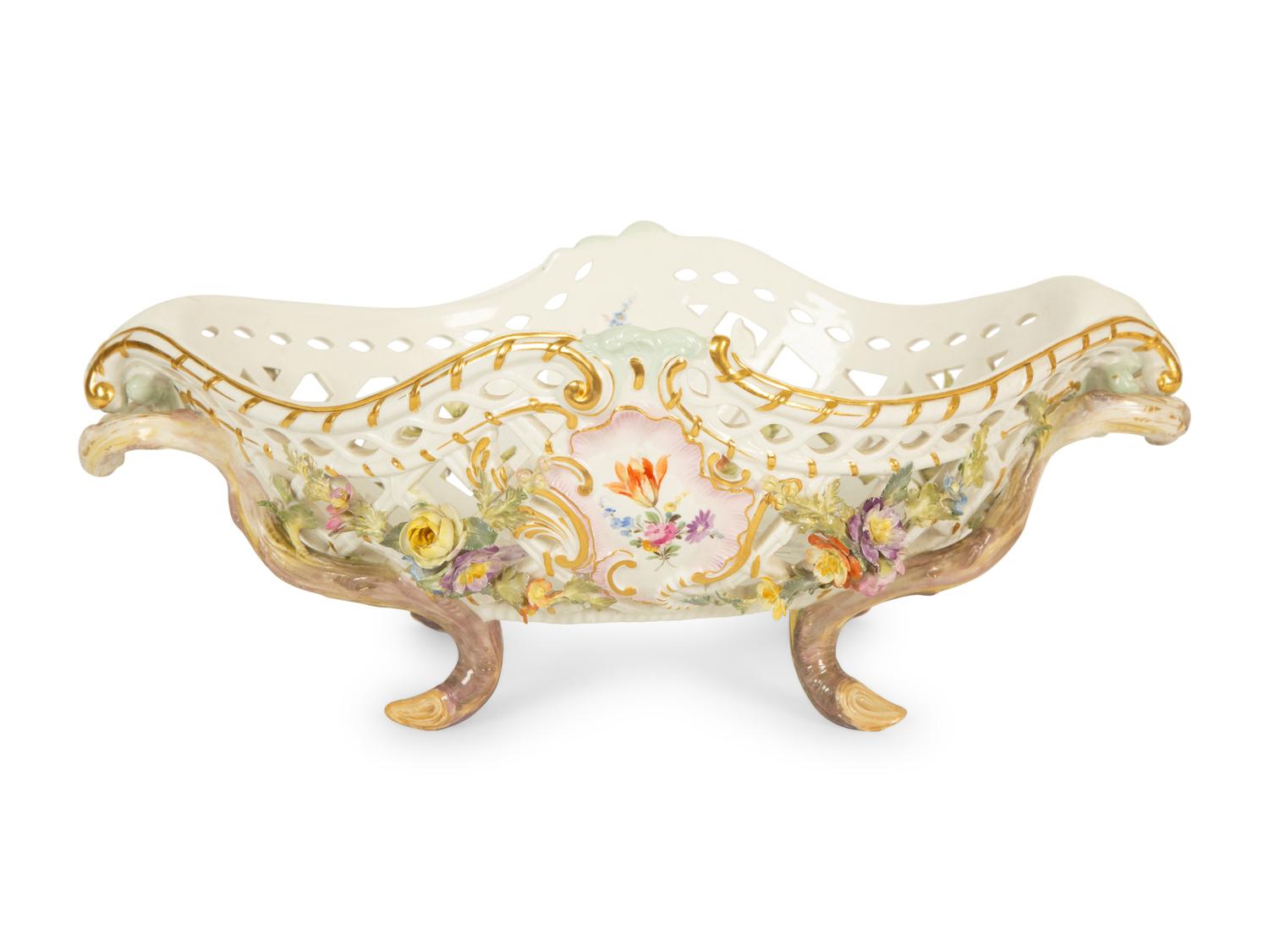 A Meissen Porcelain Footed Oval Center Basket — 19th Century
