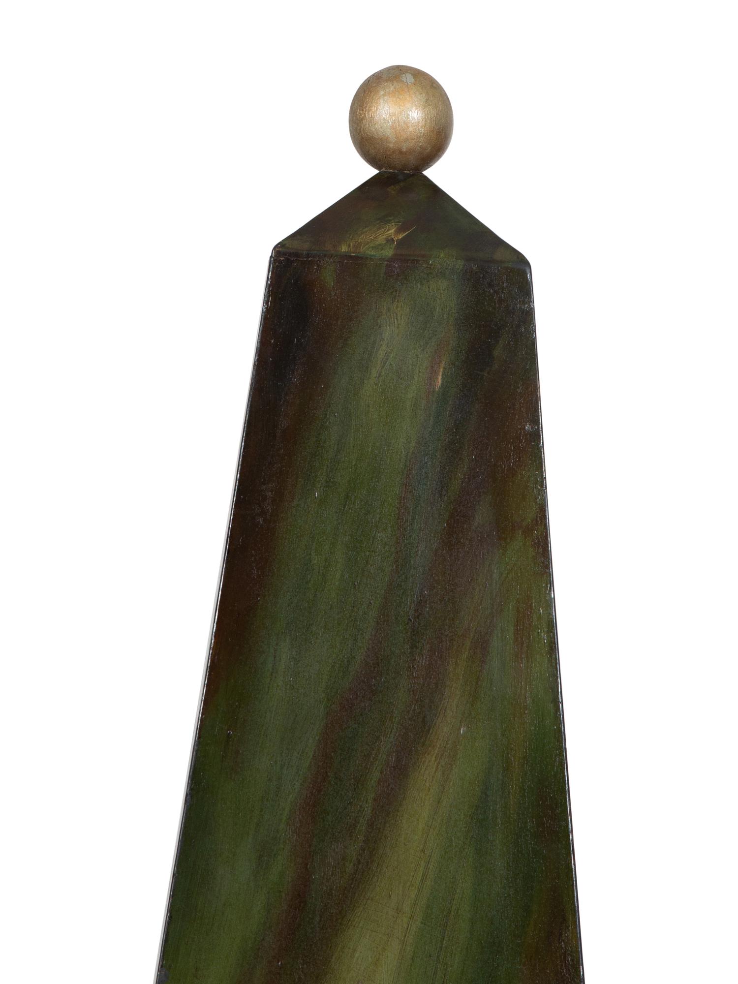 A Pair of Painted and Parcel Gilt Faux-Marble Obelisks