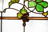A Grape Vine Scenic Leaded Glass Window 60" W x 1.5" D x 24.5" H — United States, Circa 1900