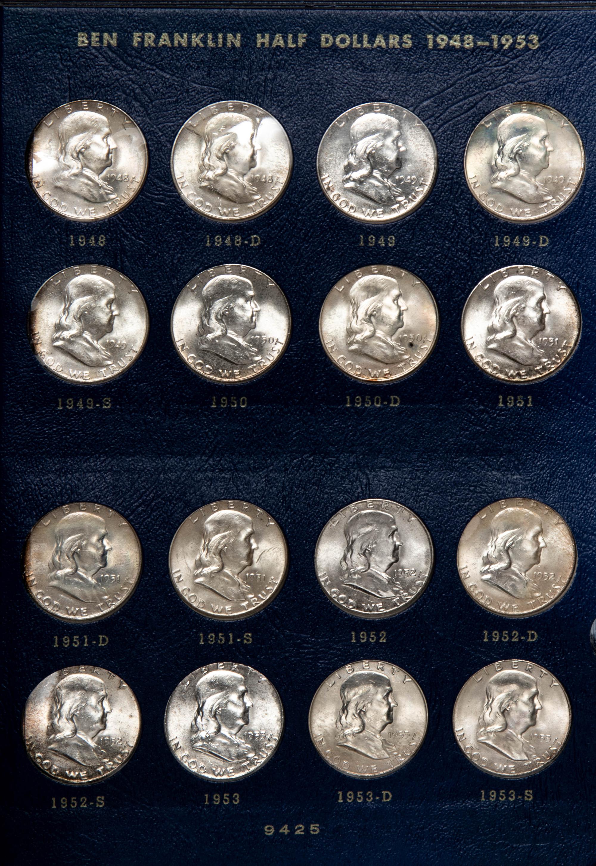 A Collection of Thirty-Five Benjamin Franklin 50c Coins