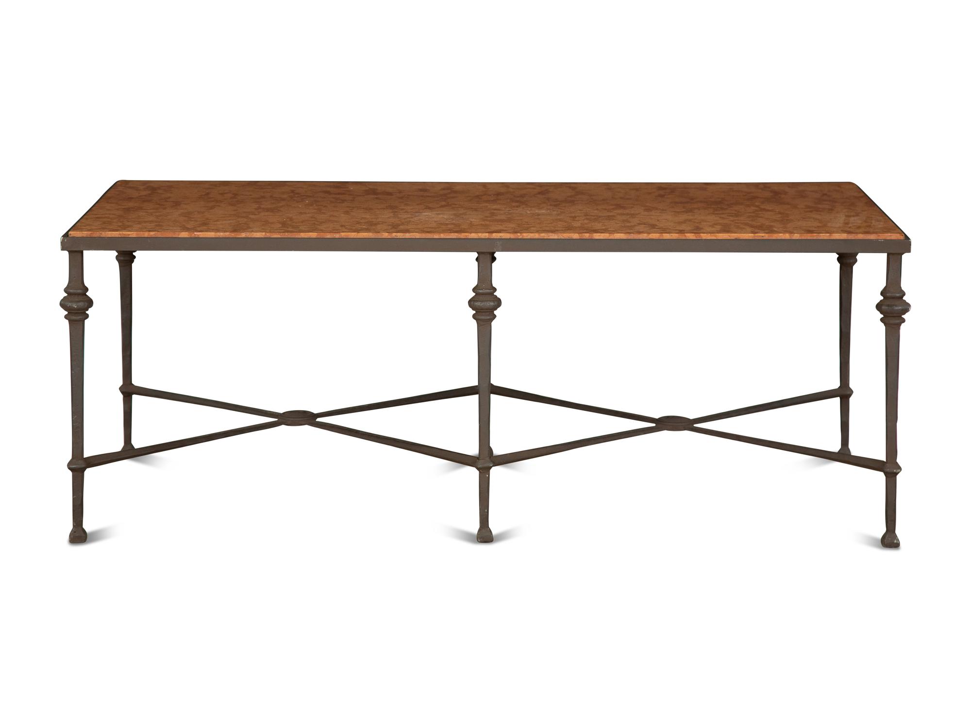 A Neoclassical Style Bronze Coffee Table with Rouge Marble Top