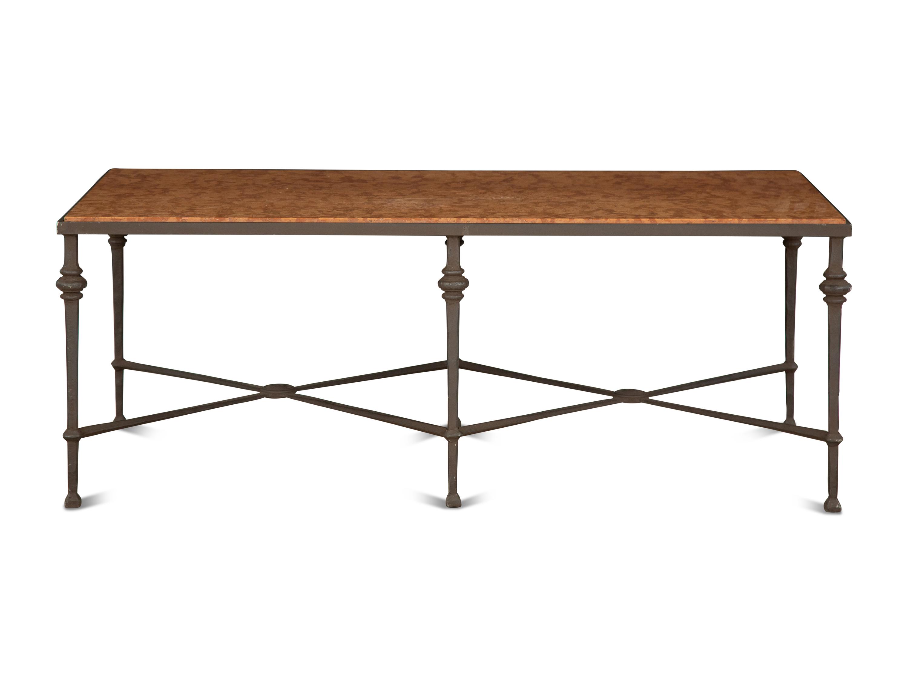 A Neoclassical Style Bronze Coffee Table with Rouge Marble Top