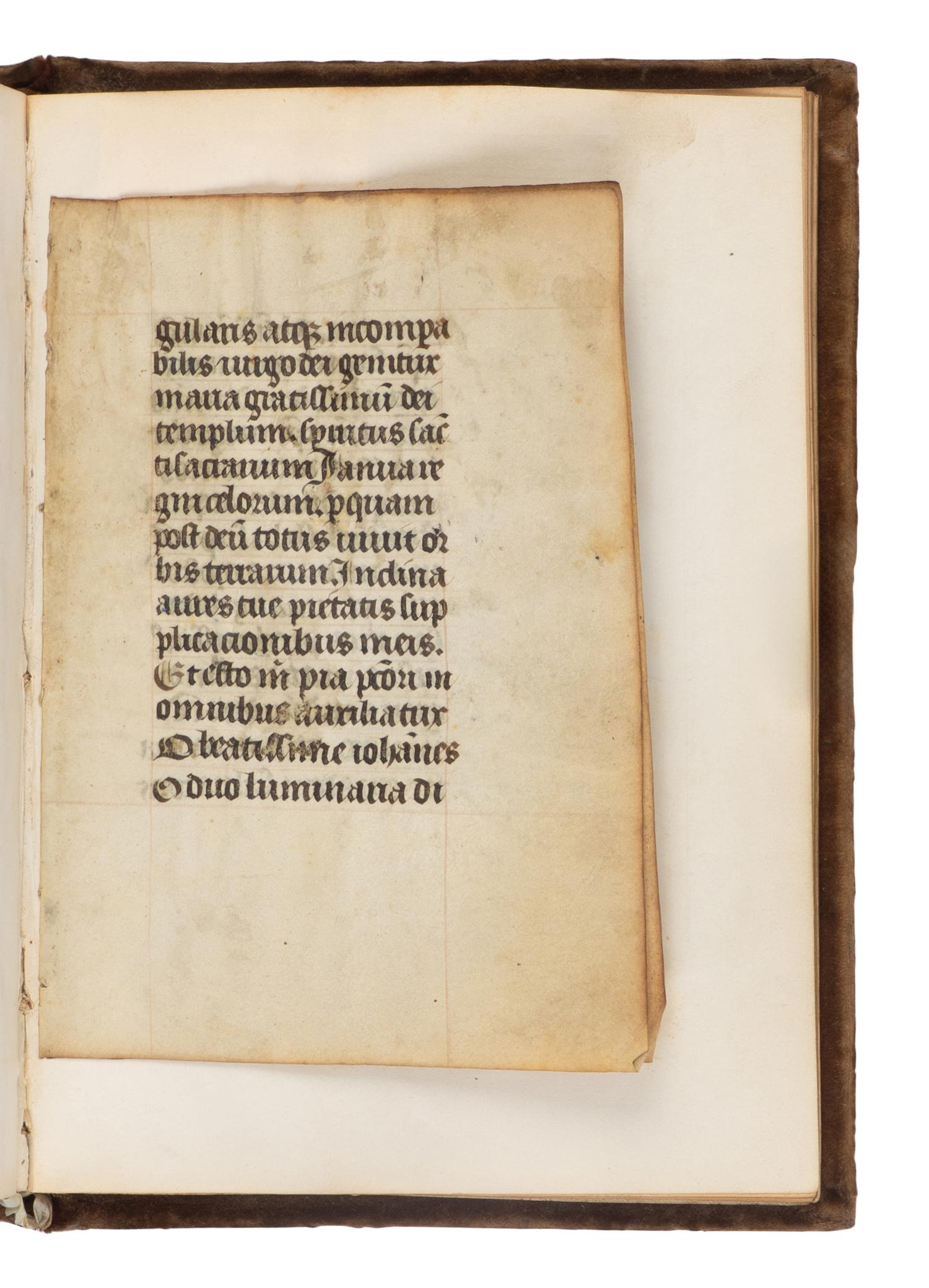[LEAF BOOK - ILLUMINATED MANUSCRIPTS]. A leaf book containing various illuminated leaves from several Books of Hours, most executed in France, ca 13th-15th centuries.