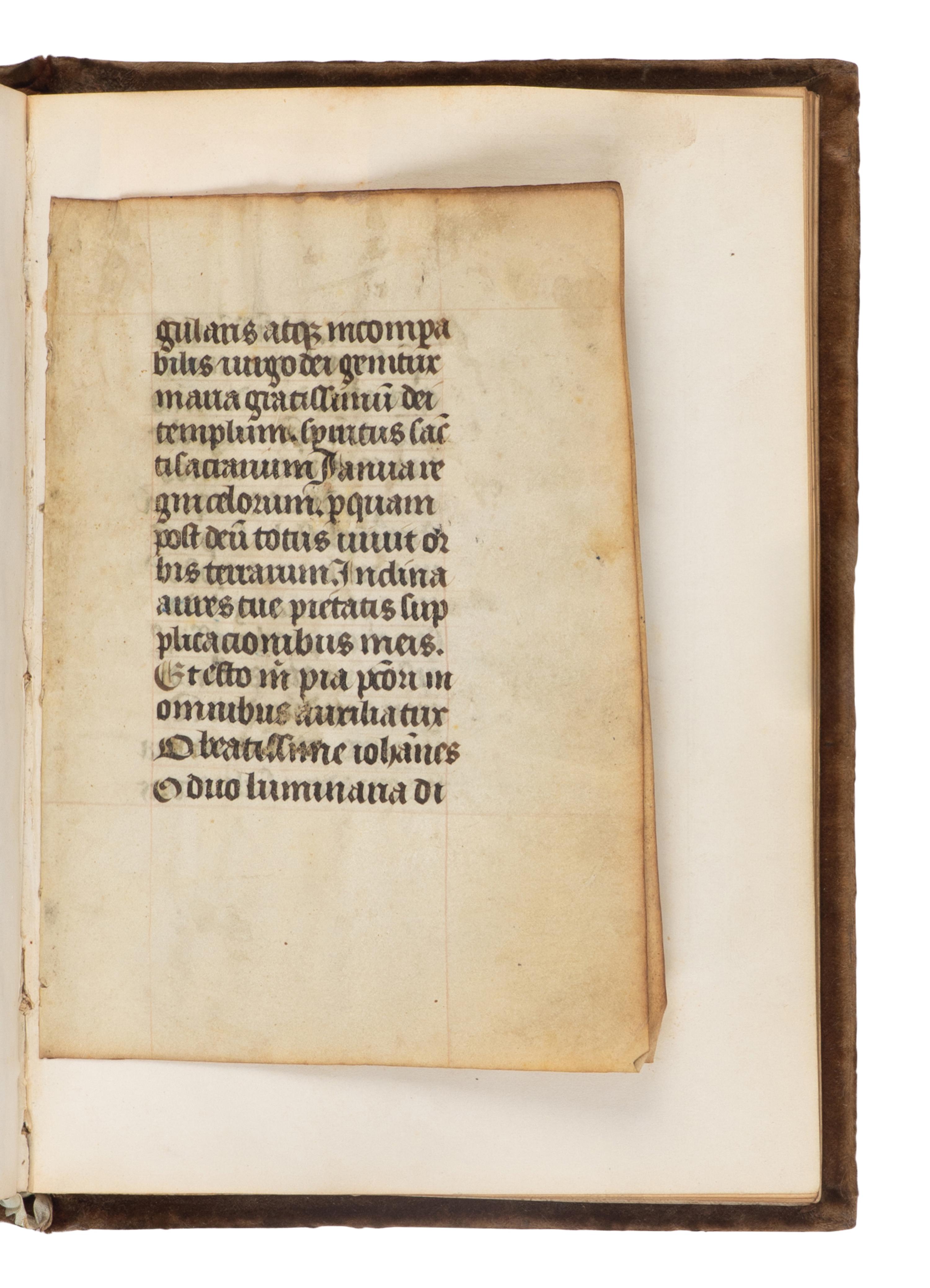 [LEAF BOOK - ILLUMINATED MANUSCRIPTS]. A leaf book containing various illuminated leaves from several Books of Hours, most executed in France, ca 13th-15th centuries.