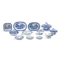 A Group of Miniature Staffordshire Historical Blue Transferware in Kite Flyer or Franklin and The Kite