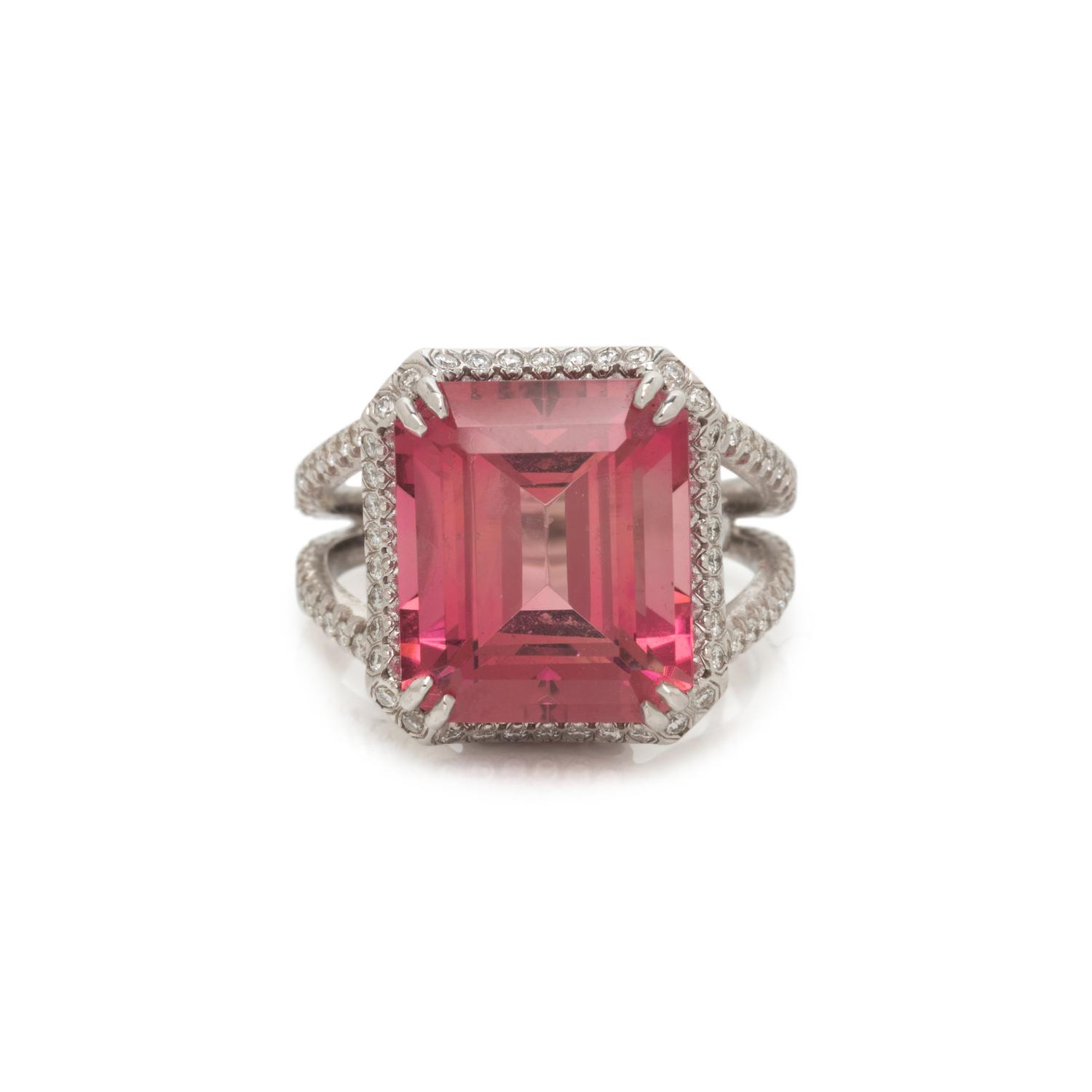 PINK TOURMALINE, PINK SAPPHIRE AND DIAMOND RING