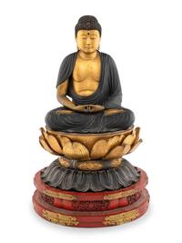A Japanese Gilt and Red Lacquered Wood Figure of Buddha