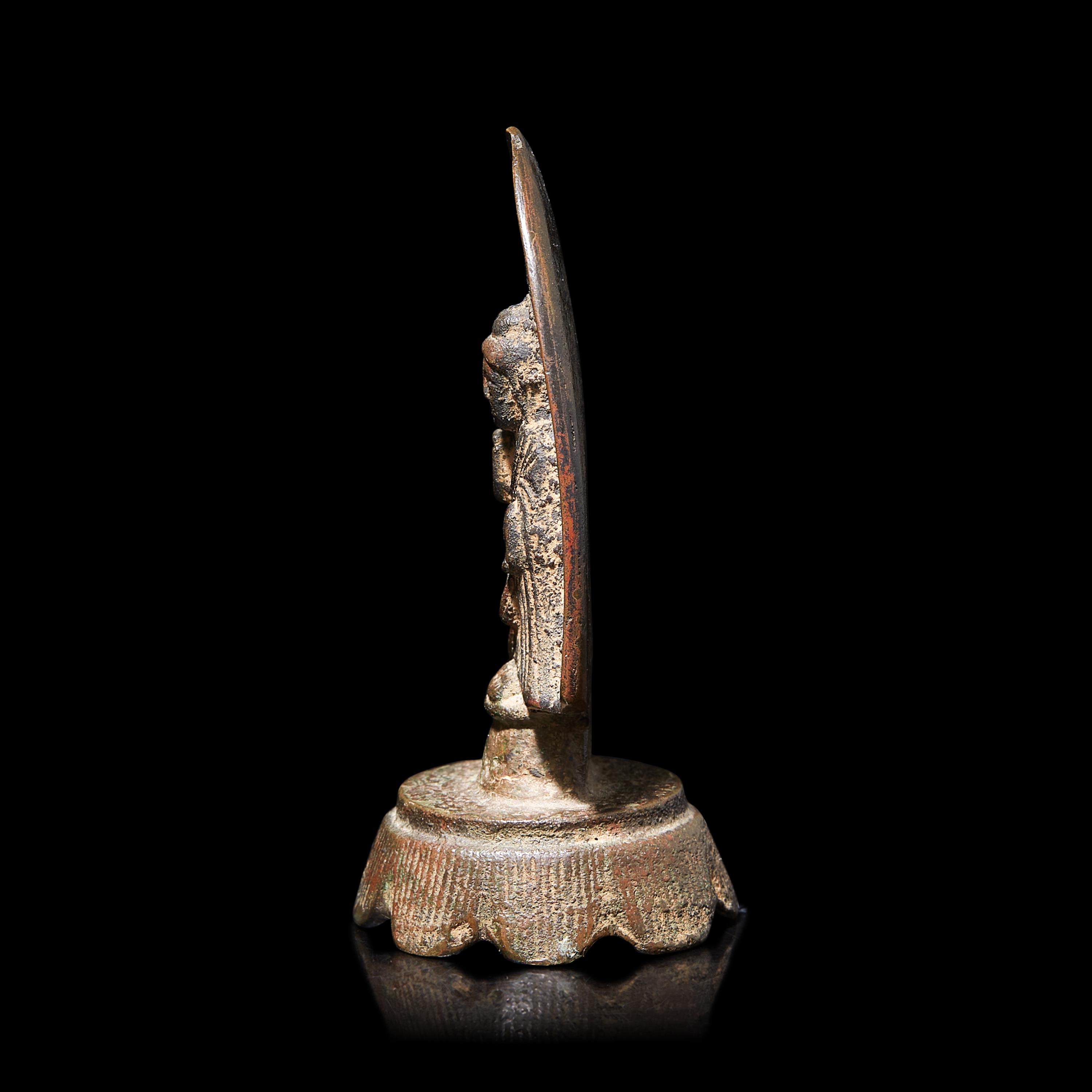 A Small Chinese Northern Wei Style Bronze Figure of Maitreya 北魏風格 青銅彌勒