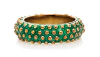 A 14 Karat Yellow Gold and Green Enamel Band, 8.50 dwts.