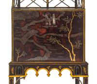 A George III 'Lac Bergaute' and Black and Gilt-Japanned Secrétaire Cabinet-on-Stand