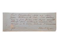 [SLAVERY & ABOLITION]. Manuscript bill of sale for an elderly enslaved man named Plenty, sold for 10 dollars. Charleston, [SC], 23 November 1855.