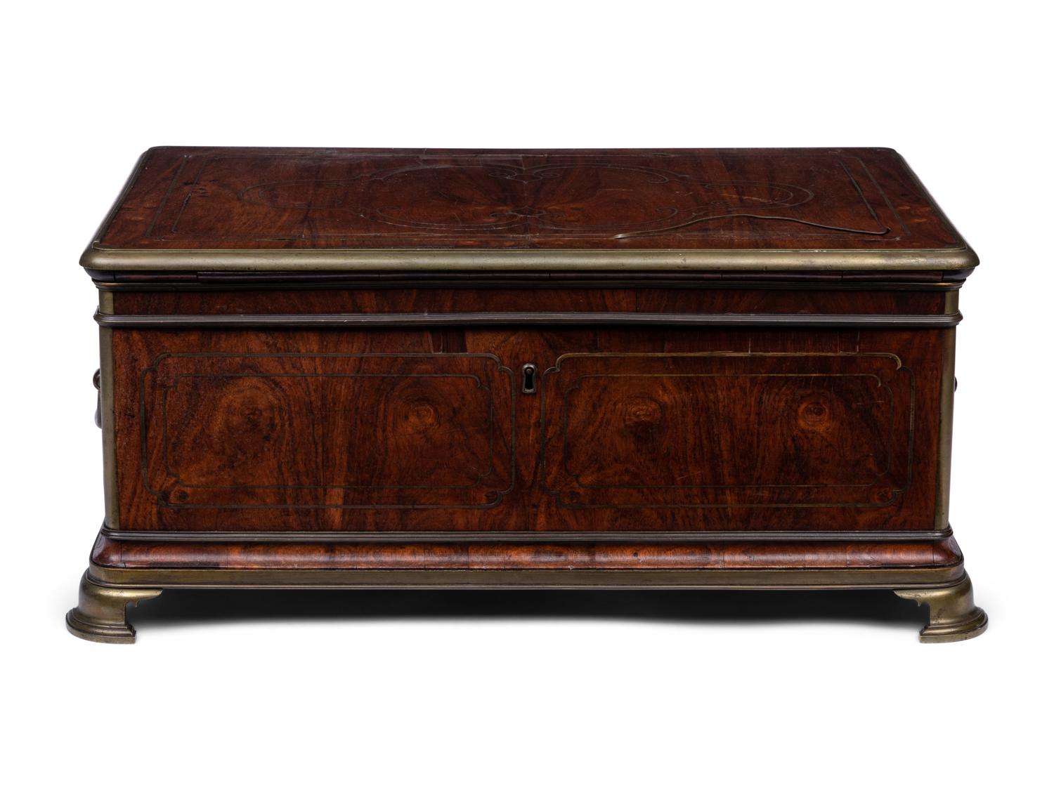 An English Brass Inlaid Walnut Document Box