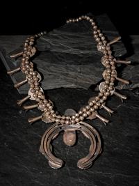 Navajo Silver and Turquoise Squash Blossom Necklace