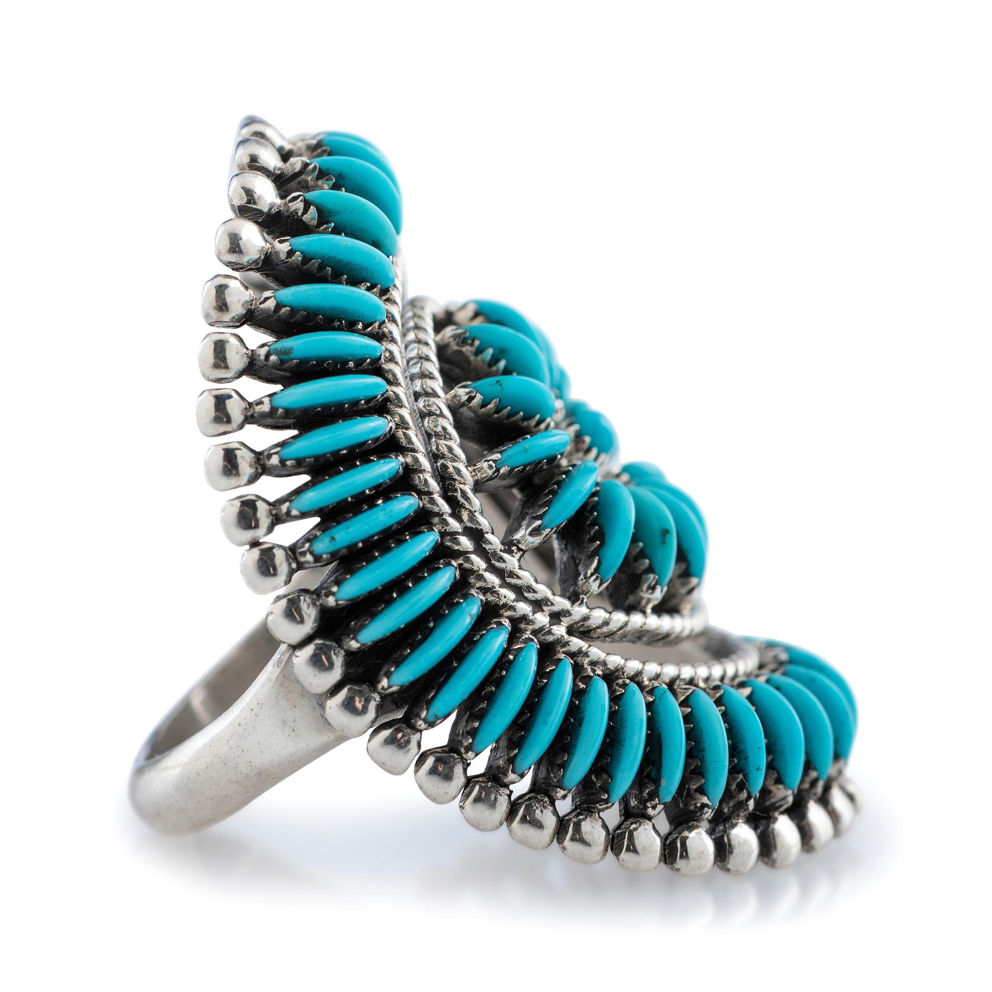 Silver Ring, with Needle Point Turquoise