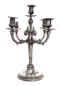 A Continental Silver Five-Light Candelabrum, Probably German, 19th/20th Century, of columnar form with swag decoration.