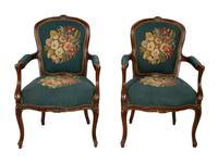 A Pair of Louis XV Style Walnut Fauteuils
