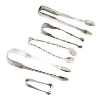 A Group of Five Silver Tongs, , comprising three English, one Continental and one American example