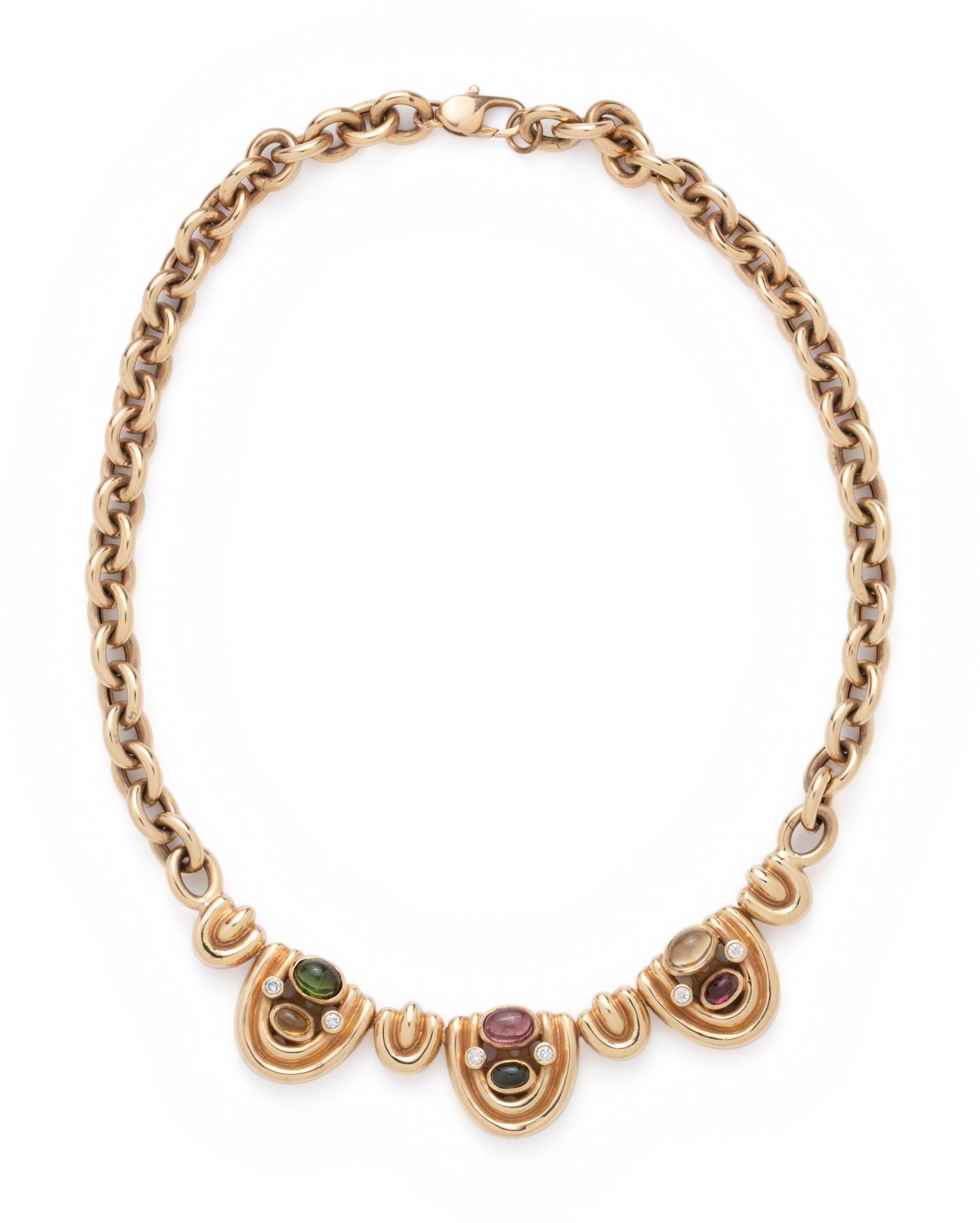 YELLOW GOLD, MULTIGEM AND DIAMOND NECKLACE