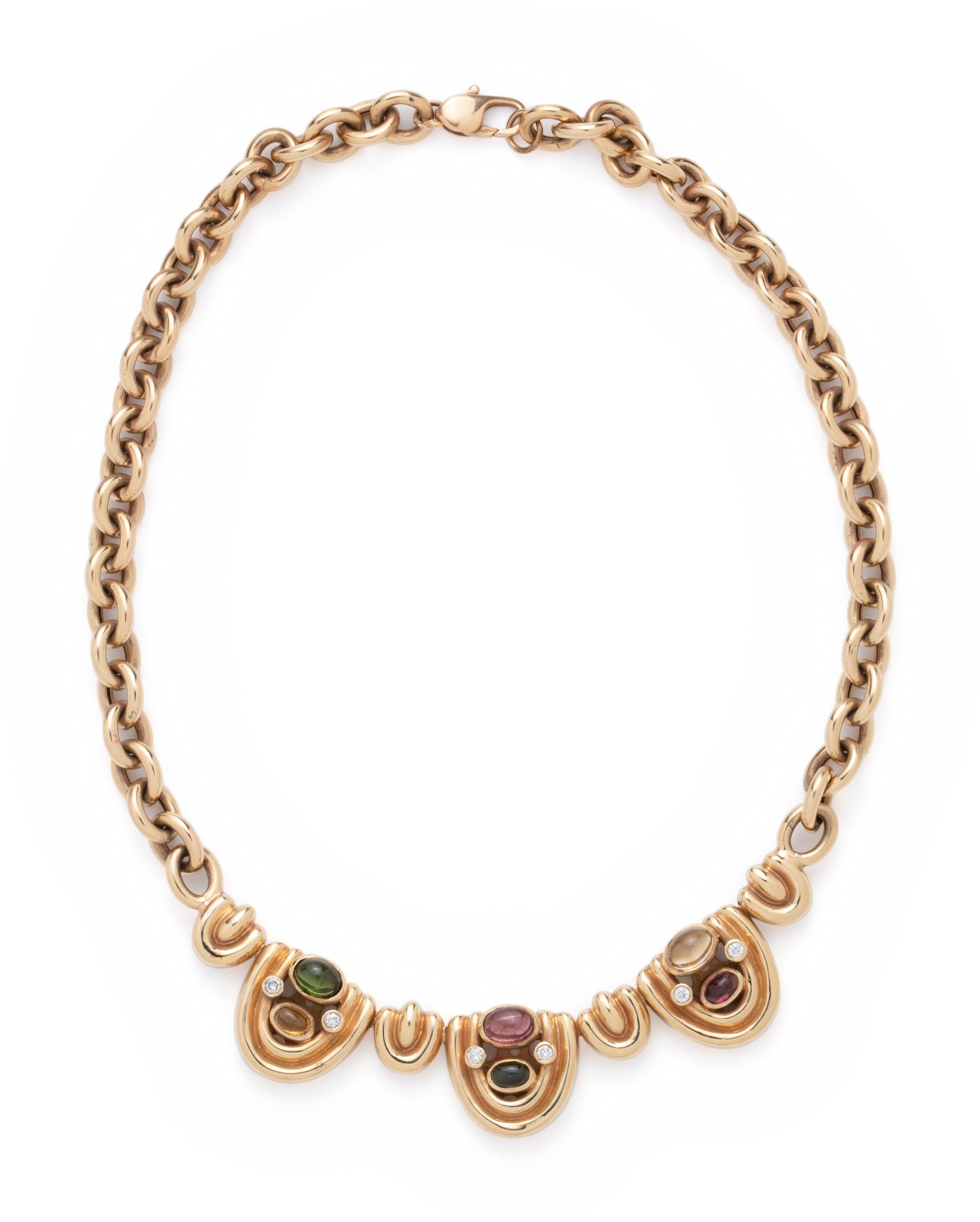 YELLOW GOLD, MULTIGEM AND DIAMOND NECKLACE