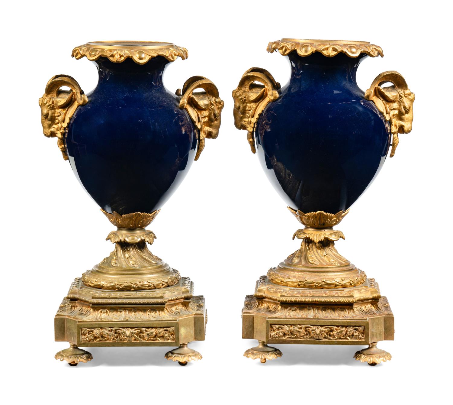 A Pair of Gilt Bronze Mounted Sèvres Style Porcelain Vases