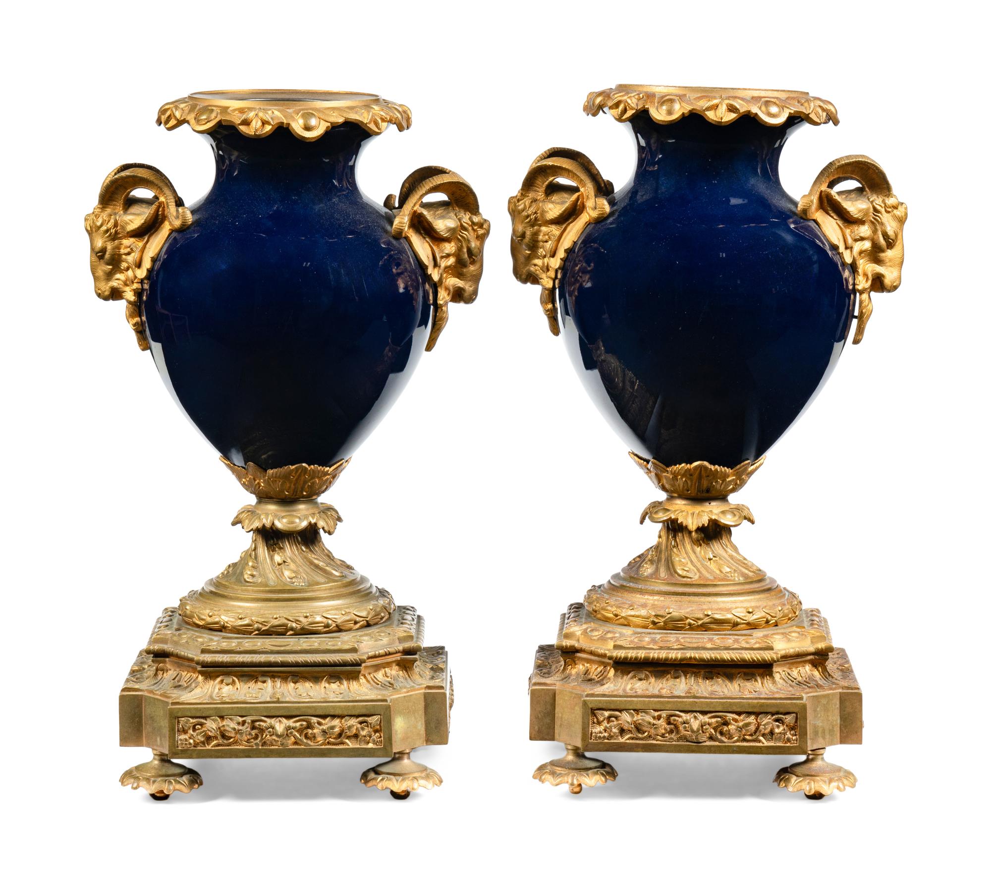 A Pair of Gilt Bronze Mounted Sèvres Style Porcelain Vases