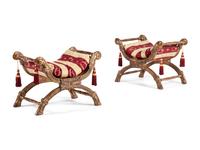 A Pair of Regency Style Giltwood Curule Stools
