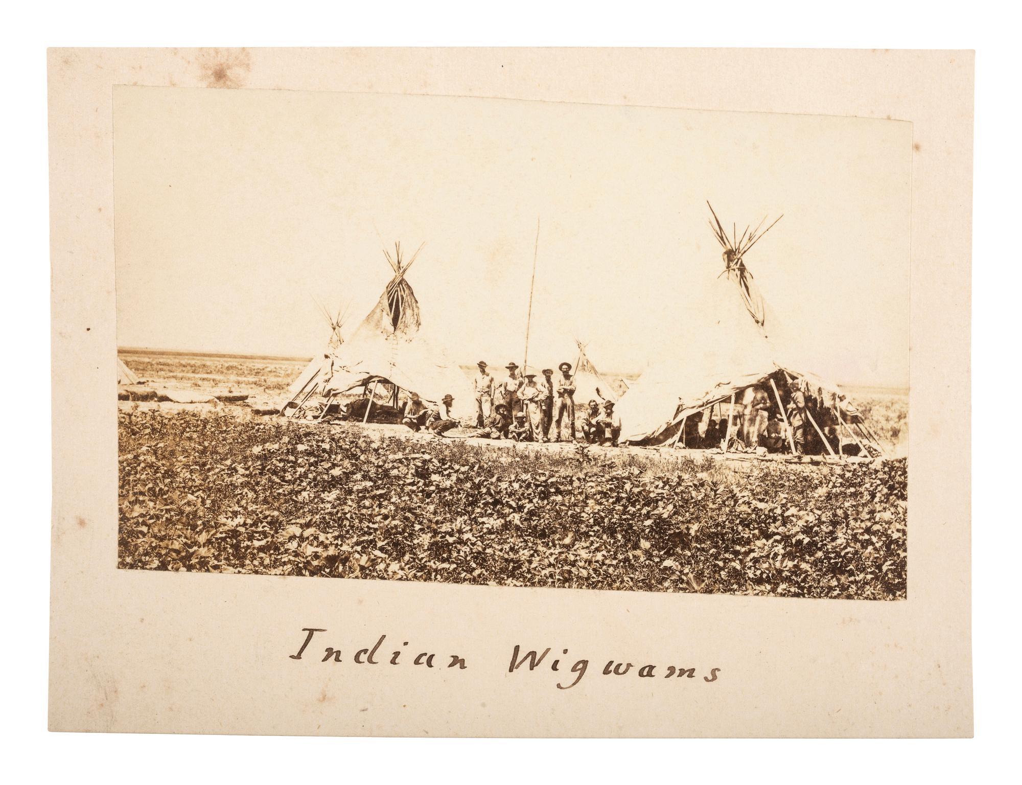 [NATIVE AMERICANS] -- [WESTERN AMERICANA]. Albumen photograph of Native American wigwams. [Ca 1870s].