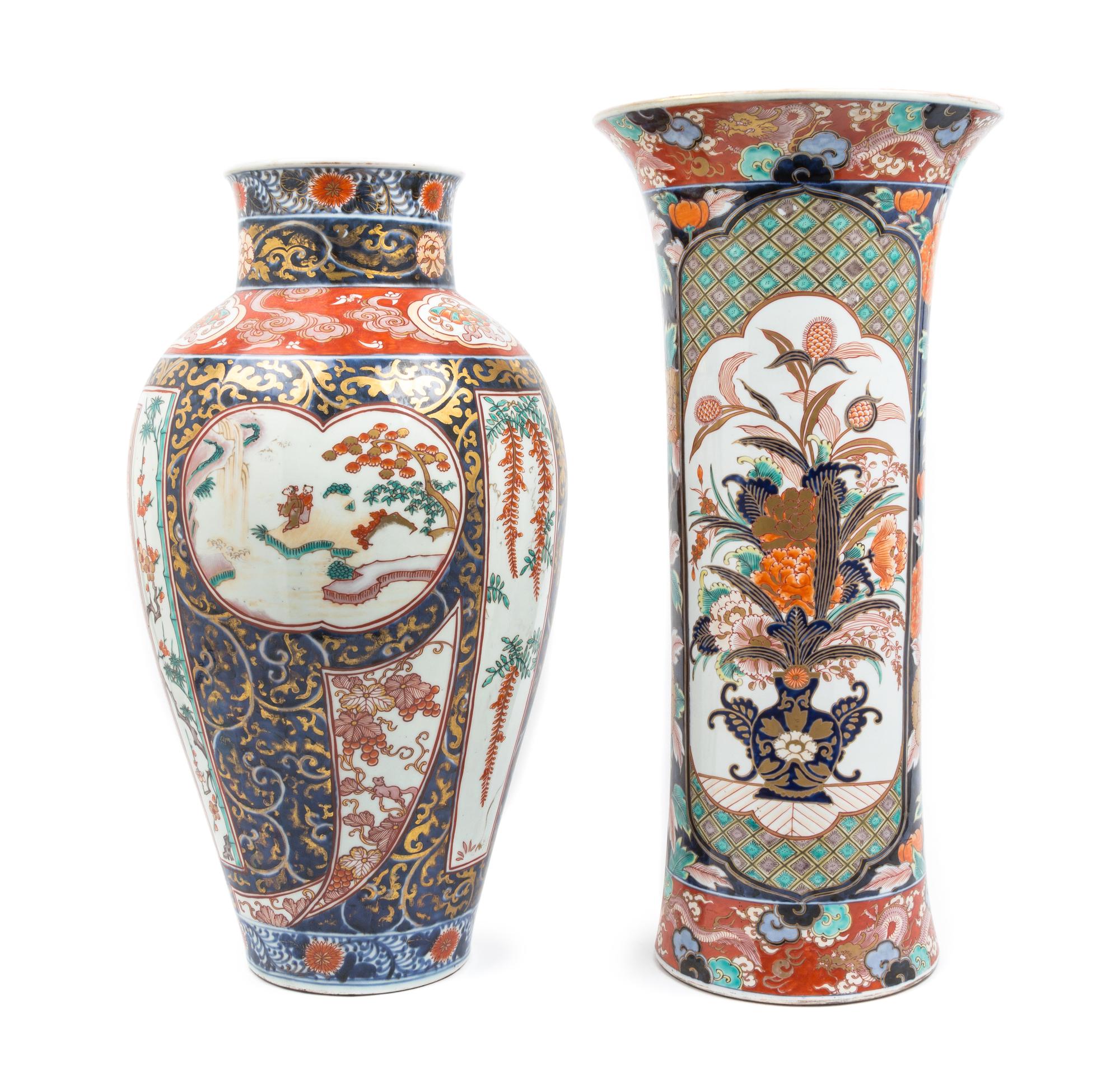Two Imari Palette Porcelain Vases Height of tallest 23 inches. — 19TH CENTURY
