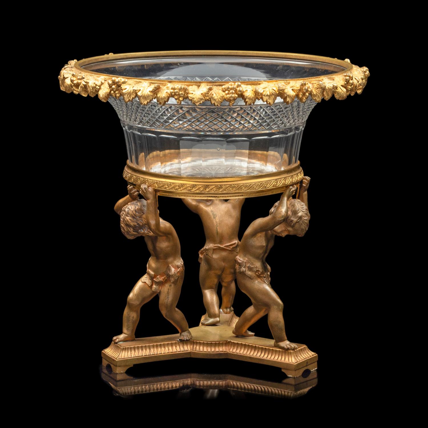 A Continental Gilt Bronze and Cut Glass Centerpiece