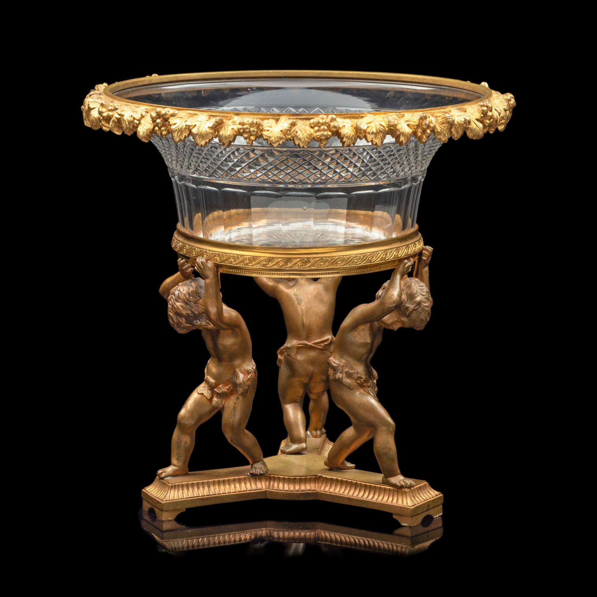 A Continental Gilt Bronze and Cut Glass Centerpiece