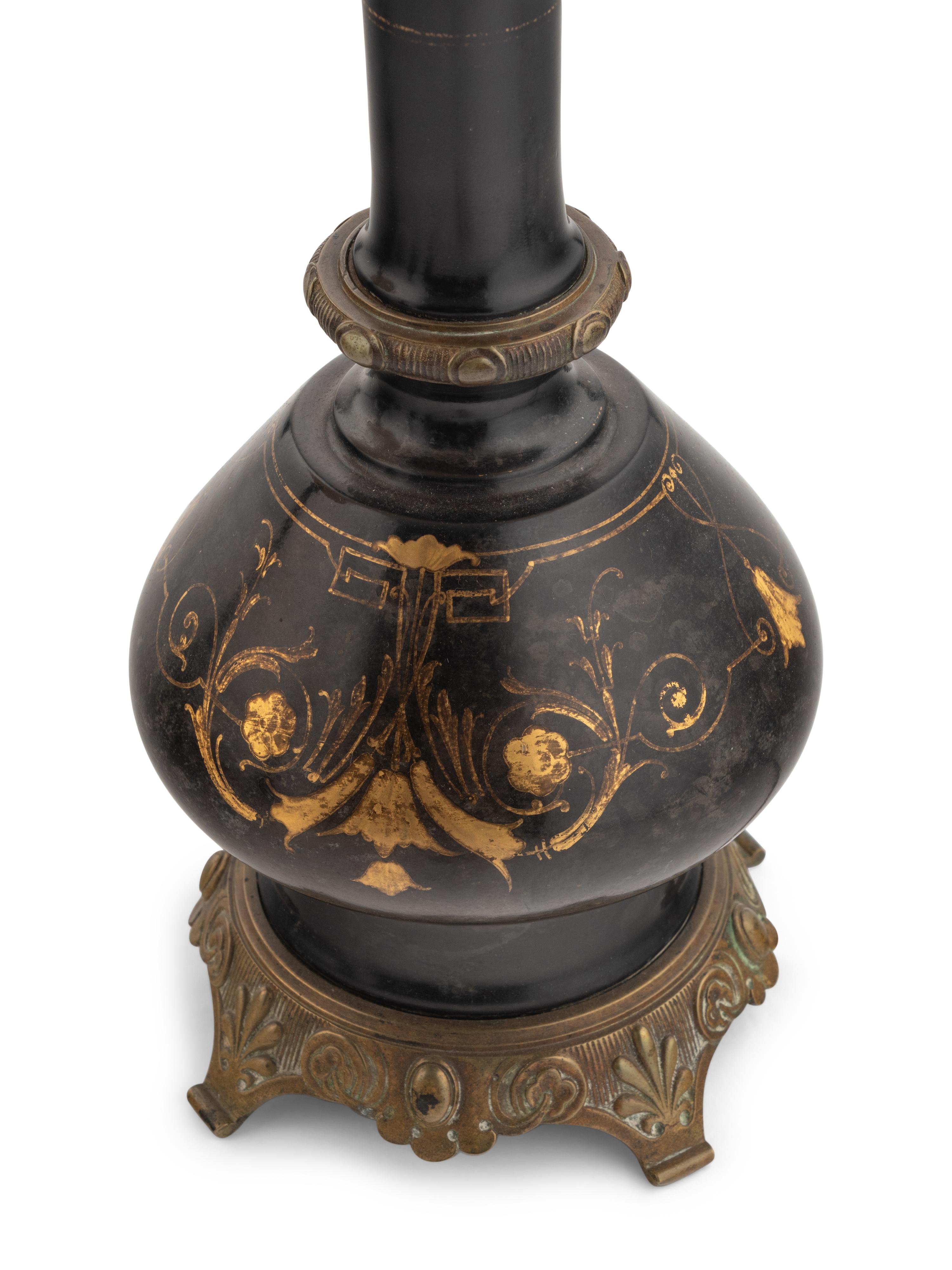 Two Pairs of Continental Enameled Glass Oil Lamp Bases