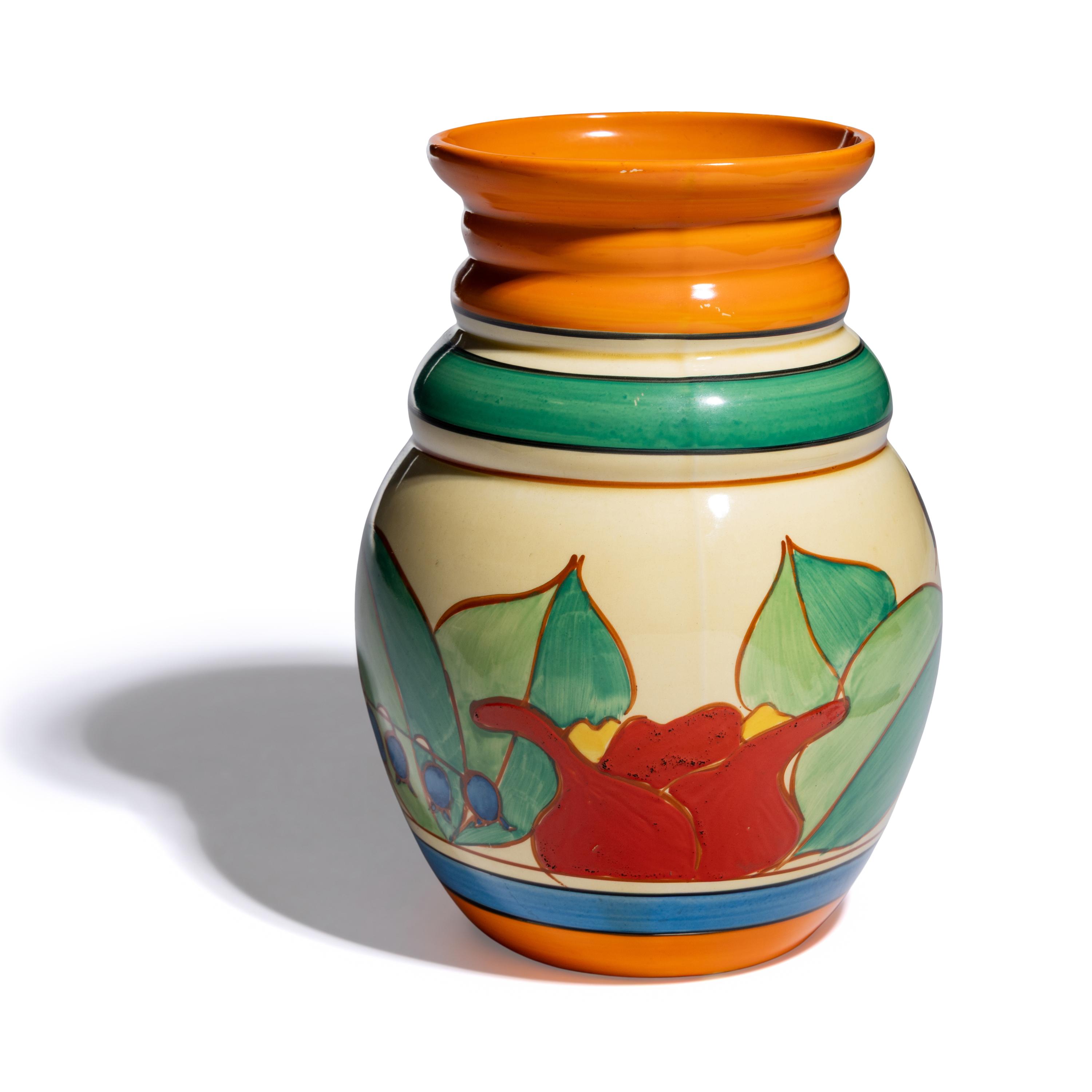 Clarice Cliff (English, 1899-1972) — Red Tulip (Tulip & Leaves) pattern vase