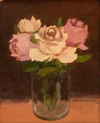 Pink Roses in a Glass Vase , 1980