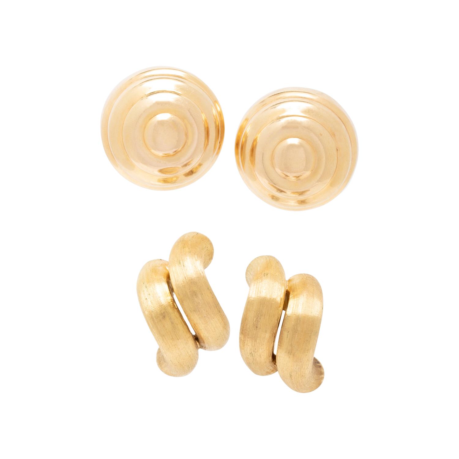 TWO PAIRS OF YELLOW GOLD EARRINGS