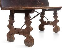 A Baroque Style Wrought Iron Mounted Carved Walnut Bench