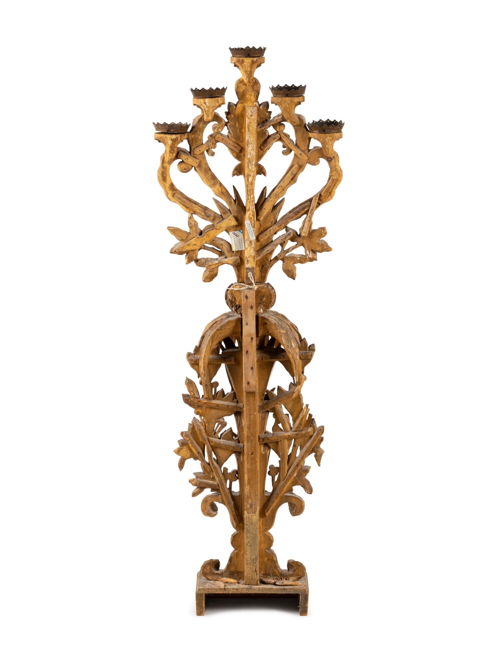A Neoclassical Giltwood Five-Light Candelabrum