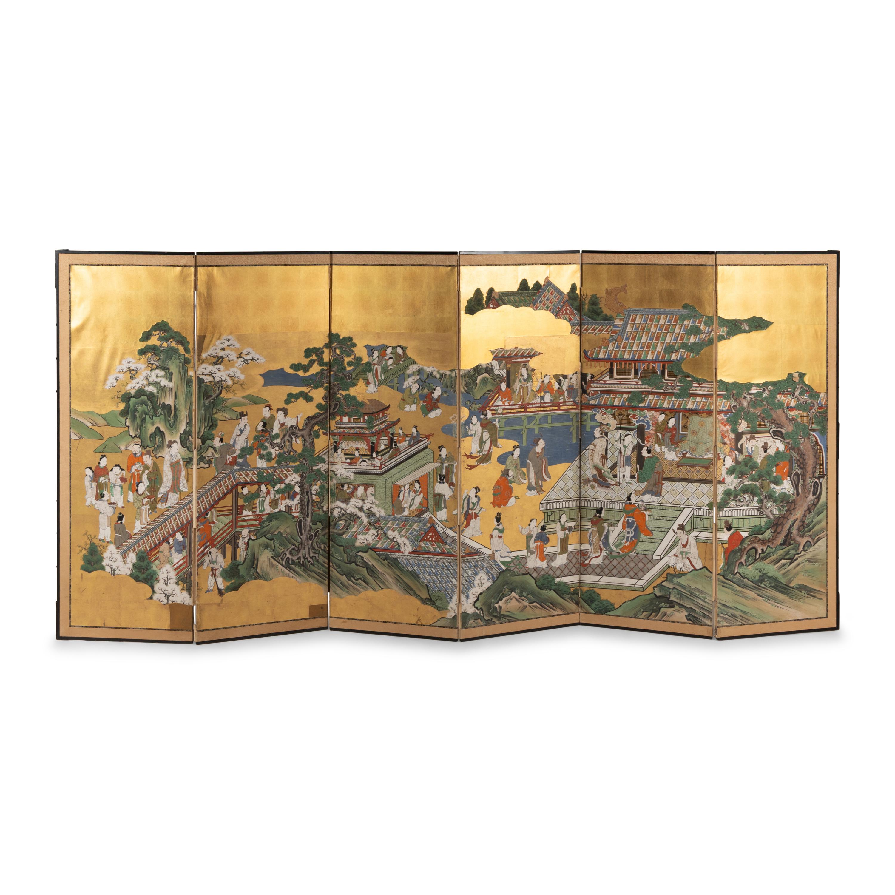 A Japanese Six-Panel Folding Screen, 20th Century 近代 日本金箔彩繪六扇屏