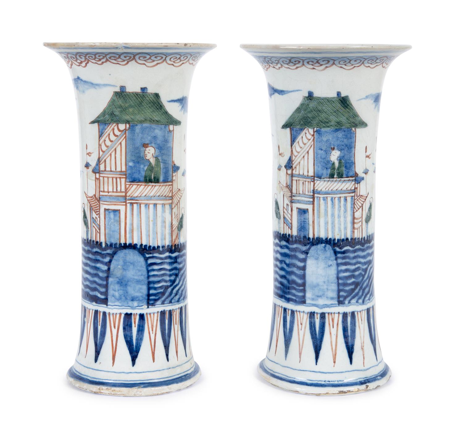 A Pair of Delftware Vases