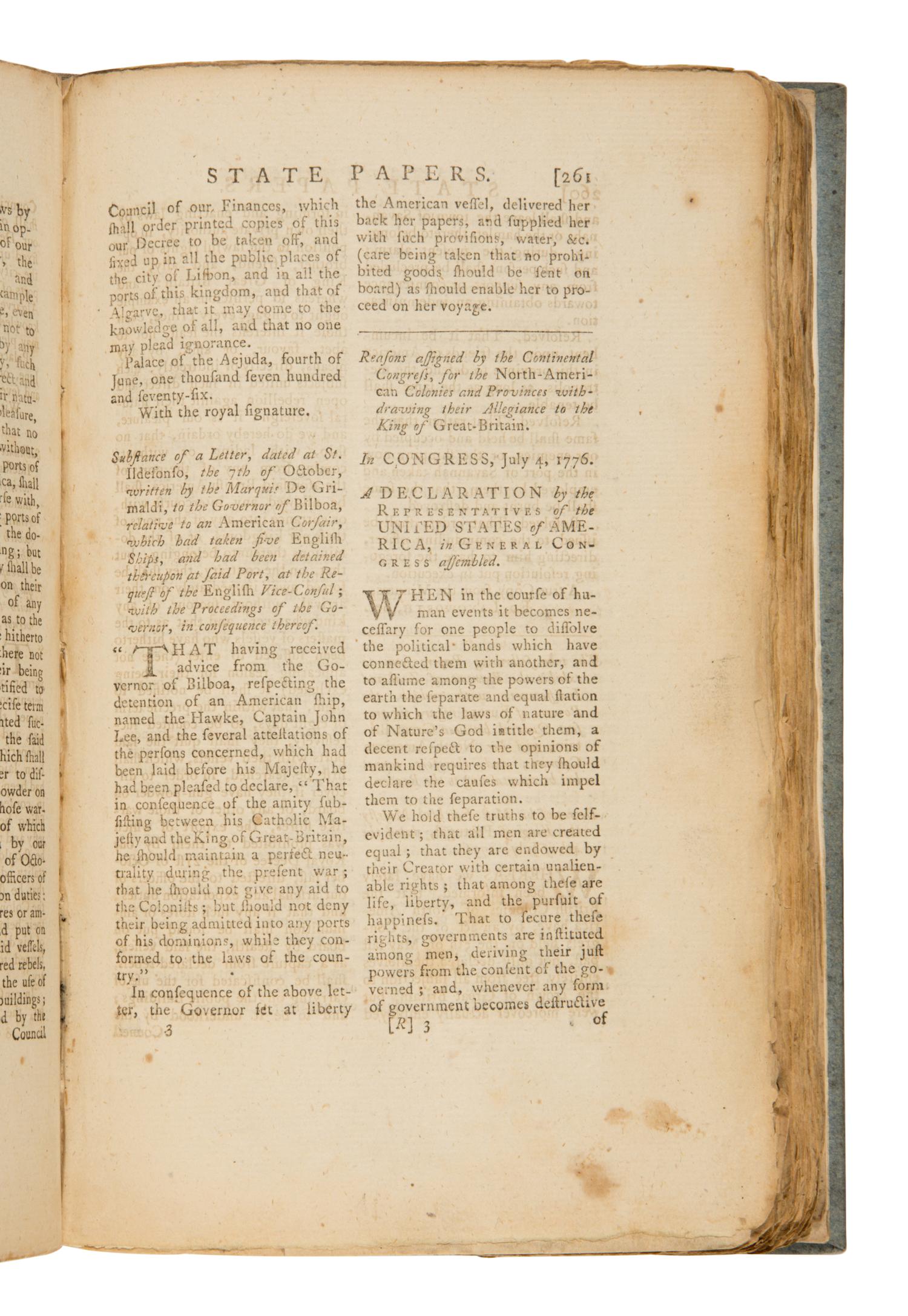 [Declaration of Independence]. The Annual Register, or a View of the History, Politics, and Literature for the Year 1776 . London: Printed for J. Dodsley, 1777.