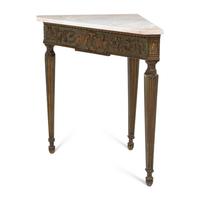 A Neoclassical Painted and Parcel-Gilt Corner Table with Marble Top