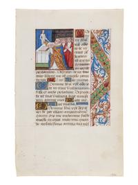 MASTER OF THE ENTRY OF FRANCIS I (active Lyon, c. 1485-1515) A leaf from a Book of Hours, with a miniature of the Mass of Saint Gregory, in Latin, illuminated manuscript on parchment [France, Lyon, c. 1500–1510]